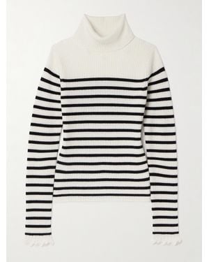 Ulla Johnson Annika Ribbed Striped Cashmere Turtleneck Jumper - White
