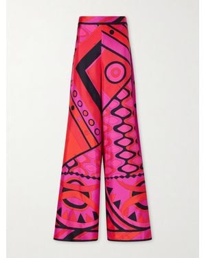 PUCCI Printed Silk-Twill Wide-Leg Trousers - Pink