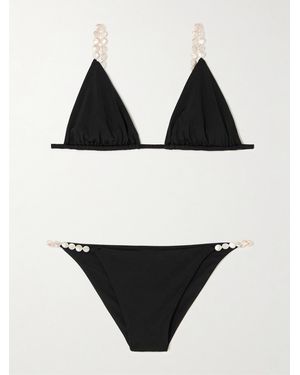 SARA CRISTINA Pearl-Embellished Bikini - Black