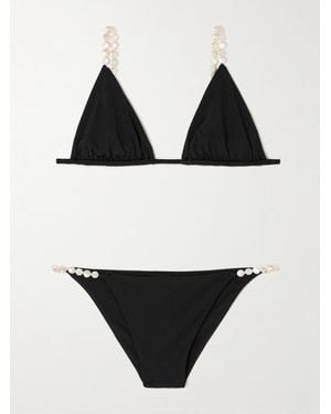 SARA CRISTINA Pearl-Embellished Bikini - Black