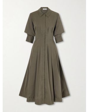 Jonathan Simkhai Jazz Pintucked Cotton-Blend Poplin Midi Shirt Dress - Green