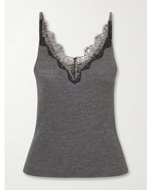 Nili Lotan Aronia Lace-Trimmed Ribbed Silk-Jersey Tank - Gray