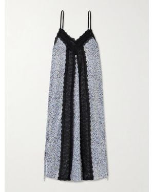 Kika Vargas Sunita Maxikleid Aus Stretch-Satin Mit Leopardenprint Und Spitzenbesätzen Zum Binden - Blau