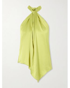 Aflalo Safira Silk-Satin Halterneck Top - Yellow