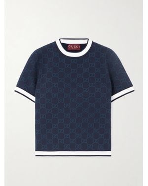 Gucci Verkürzter Pullover Aus Baumwolle - Blau