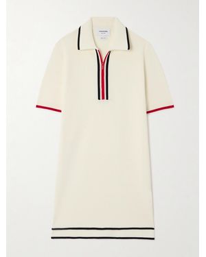 Thom Browne Milano Striped Knitted Wool Mini Dress - Natural