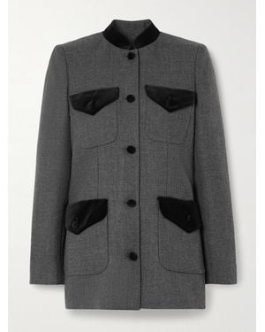 LIBEROWE Net Sustain Raja Velvet-Trimmed Wool-Tweed Blazer - Black