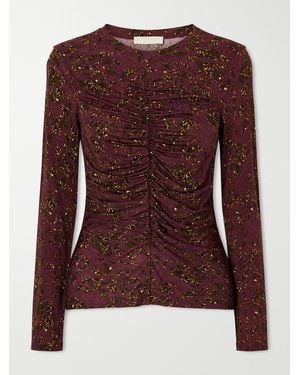 Ulla Johnson Asha Ruched Floral-Print Jersey Top - Brown