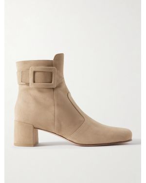 Roger Vivier Très Vivier Polly 45 Buckled Suede Ankle Boots - Natural