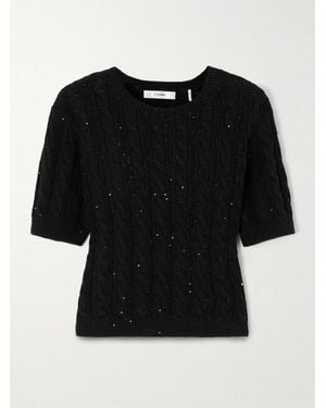 FRAME Sequin-Embellished Cable-Knit Cotton-Blend Sweater - Schwarz