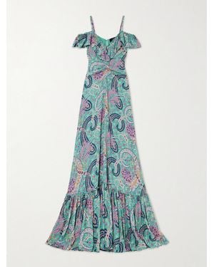 Etro Off-The-Shoulder Ruffled Paisley-Print Georgette Maxi Dress - Blue