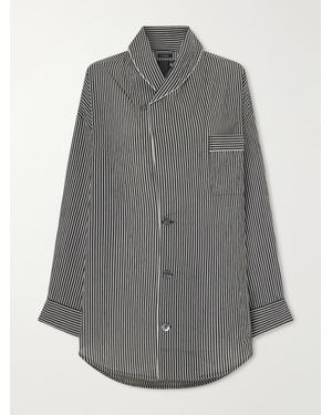 R13 Shawl-Collar Striped Poplin Shirt - Grey