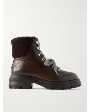 Stuart Weitzman Hudson Lite Shearling-Lined Leather Ankle Boots - Black