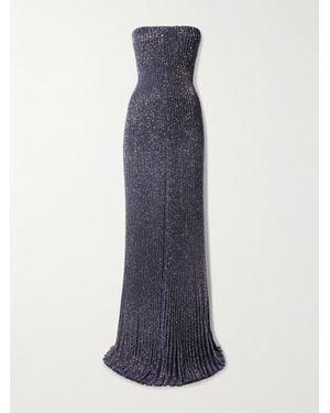 Alaïa Strapless Sequin-Embellished Metallic Ribbed-Knit Gown - Blue