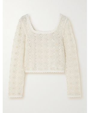 RIXO London Natayla Cropped Bead-Embellished Scalloped Cotton-Lace Top - Natural