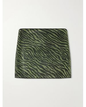 Oséree Animalier Metallic Stretch-Knit Mini Skirt - Green