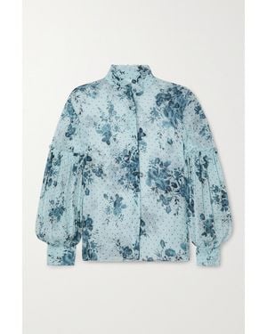Erdem Ruffled Printed Crepon Blouse - Blue