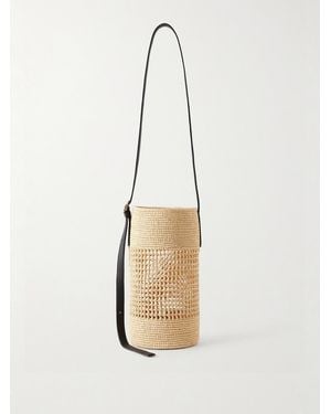 KHAITE Billie Small Leather-Trimmed Raffia Bucket Bag - White