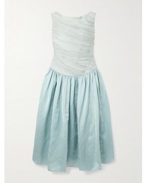 Abadia Ora Pleated Gathered Chiffon And Dupioni Midi Dress - Blue