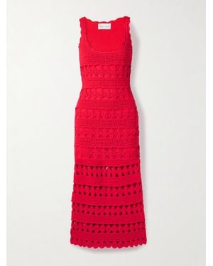 Cara Cara Joan Crocheted Cotton Midi Dress - Red