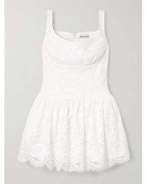 Self-Portrait Minikleid Aus Spitze Mit Falten Und Wellenkante - Weiß