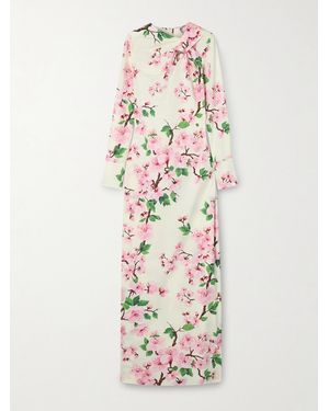 Oscar de la Renta Cutout Floral-Print Stretch-Cotton Poplin Gown - White