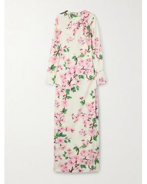 Oscar de la Renta Cutout Floral-Print Stretch-Cotton Poplin Gown - White
