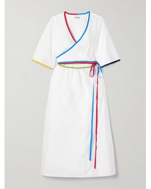 Rosie Assoulin Ribbon Grosgrain-Trimmed Cotton-Poplin Midi Wrap Dress - White