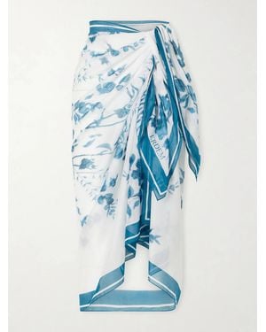 Erdem Floral-Print Cotton-Voile Pareo - Blue