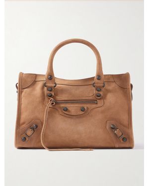 Balenciaga Le City Small Embellished Suede Tote - Brown