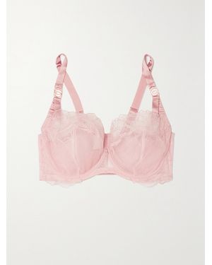 Katherine Hamilton Priya Embroidered Tulle And Satin Underwired Bra - Pink