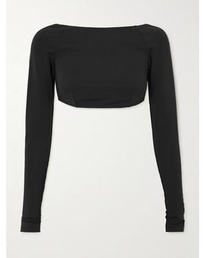 PUCCI Open-Back Cropped Silk-Trimmed Stretch-Crepe Top - Black