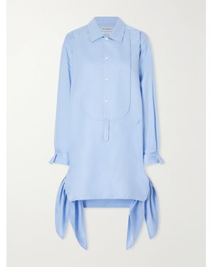 JW Anderson Tie-Detailed Logo-Embroidered Cotton And Silk-Blend Poplin Mini Dress - Blue