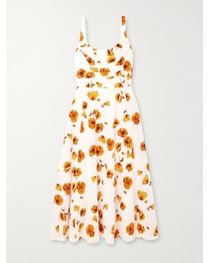 Emilia Wickstead Robe Midi En Coton Mélangé Plumetis À Imprimé Fleuri Verena - Blanc