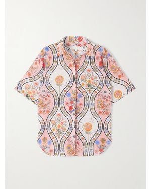Borgo De Nor Akari Printed Broderie Anglaise Cotton Shirt - Pink