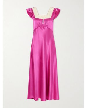 Doen Corina Lace-Trimmed Silk-Satin Midi Dress - Pink