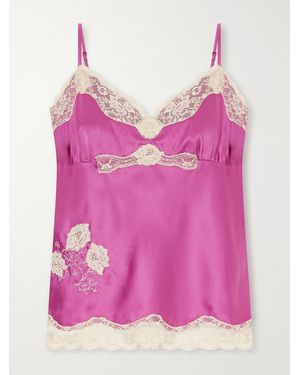 Anna Sui Lace-Trimmed Satin Cami - Pink