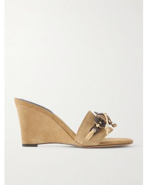 Isabel Marant Anee Flower-Embellished Suede Wedge Sandals - Natural