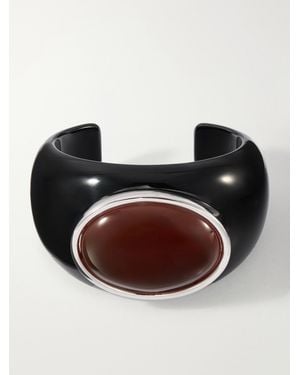 Julietta Lina Rhodium-Plated Resin Carnelian Bangle - Black