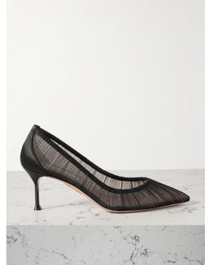 Aquazzura 65 Satin-Trimmed Ruched Tulle Point-Toe Pumps - Gray