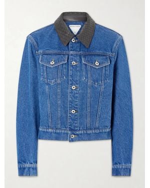 Bottega Veneta Intrecciato Leather-Trimmed Denim Jacket - Blue