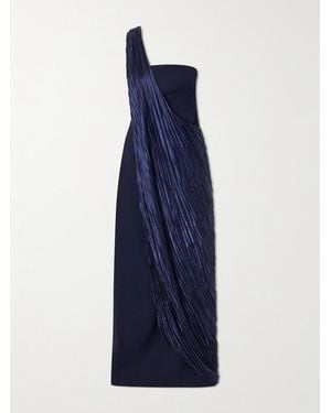 Marmar Halim Strapless Pleated Satin-Trimmed Crepe Gown - Blue