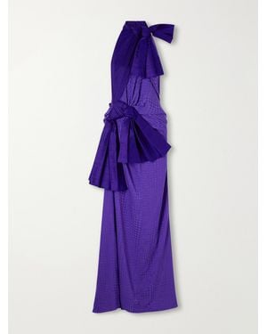 Christopher John Rogers Wiggle Dot Bow-Detailed Gathered Jacquard Gown - Purple