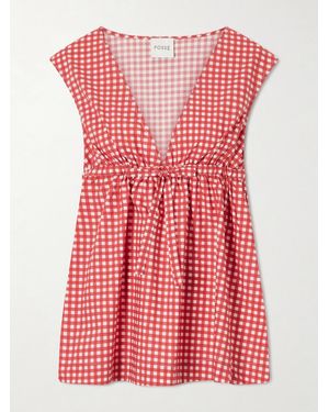 Posse Lindie Bow-Detailed Checked Cotton-Poplin Top - Red