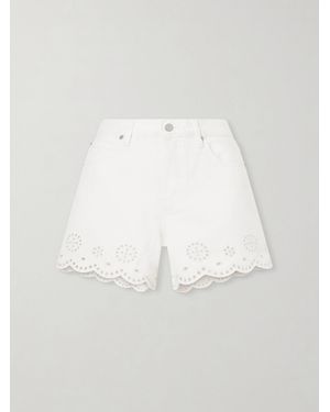 FRAME Broderie Anglaise-Trimmed Denim Shorts - White