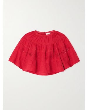 Isabel Marant Dilama Bluse Aus Biobaumwoll-Voile Mit Lochstickerei Und Häkeleinsätzen - Rot
