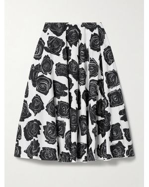 Marni Pleated Floral-Print Cotton-Poplin Midi Skirt - Black