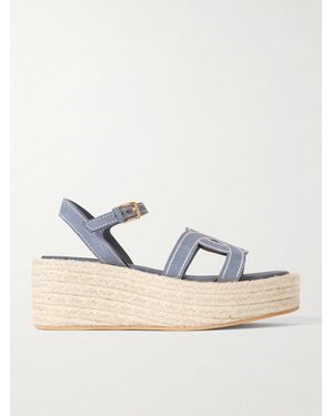 Tod's Kate Cutout Suede Wedge Sandals - Blue