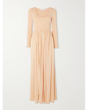Zimmermann Natura Gathered Metallic Stretch-Knit Maxi Dress - Natural