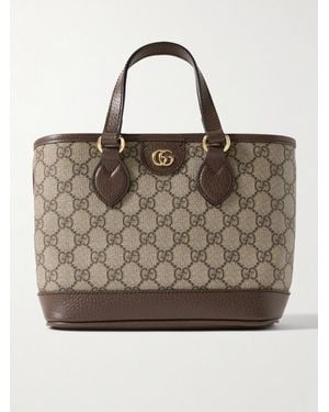 Gucci Ophidia Mini Tote Aus Beschichtetem, Bedrucktem Canvas Mit Lederbesätzen Und Verzierungen - Braun